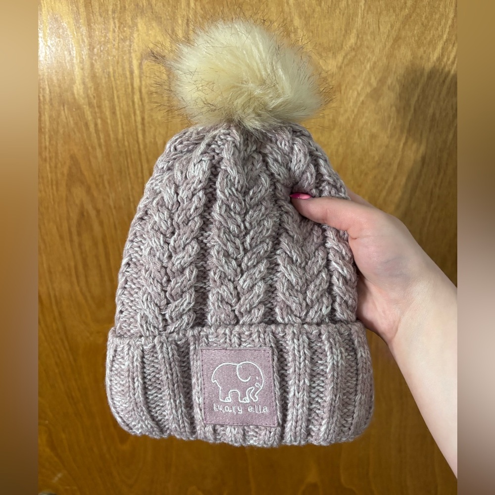 Ivory Ella Light Purple Knit Pom-Pom Hat